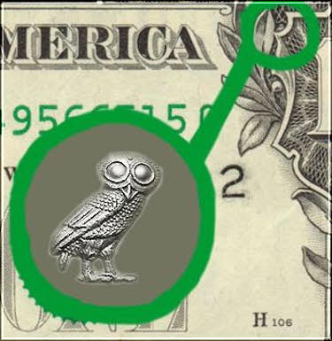 buho de minerva en billete del dolar